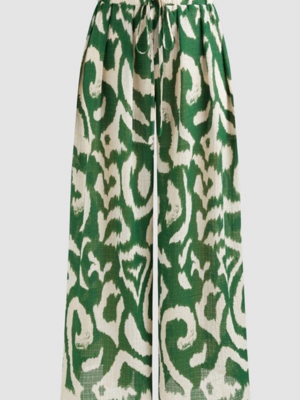 Cider Green & Cream Ikat Wide-Leg Pants